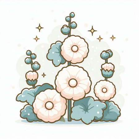 Illustration of a Christmas tree in the snow with flowers and starsのイラスト素材