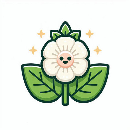 cute flower with green leaves on a white background, vector illustrationのイラスト素材