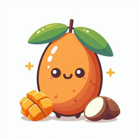 kawaii kawaii kawaii kawaii mango fruit vector illustrationのイラスト素材