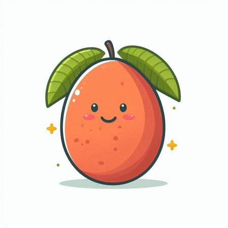 Cute mango fruit character. Vector illustration isolated on white background.のイラスト素材