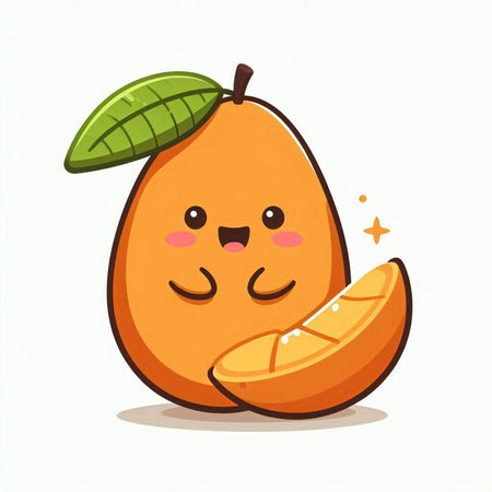 Cute kawaii character of kawaii mango fruit. Vector illustrationのイラスト素材