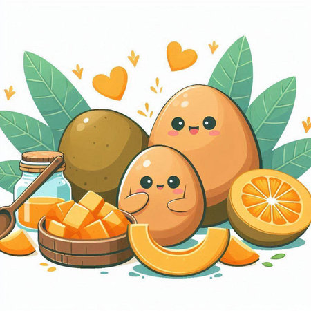 Illustration of a Cute Mango Mango Fruit and Honeyのイラスト素材