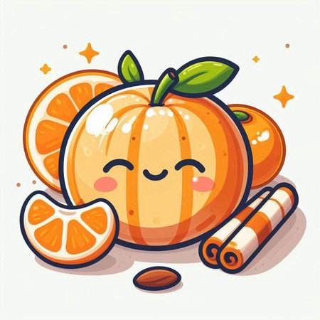 Cute and kawaii orange fruit character. Vector illustration.のイラスト素材
