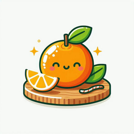 Cute orange fruit character. Vector flat cartoon kawaii illustrationのイラスト素材