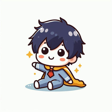 cute boy cartoon in kawaii style, vector illustration.のイラスト素材