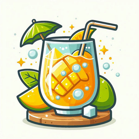 Cocktail with orange juice and ice cubes. Vector illustration.のイラスト素材