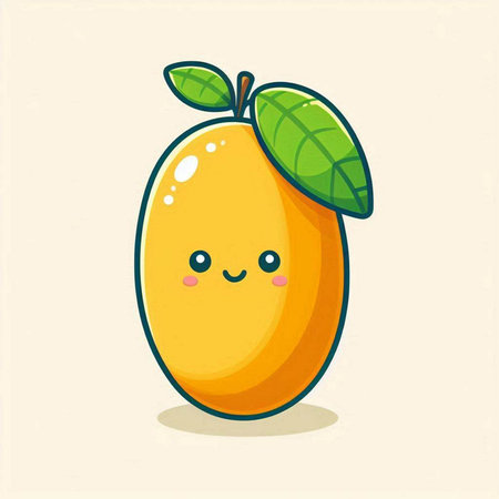 Cute kawaii mango fruit character isolated on white background. Vector illustration.のイラスト素材