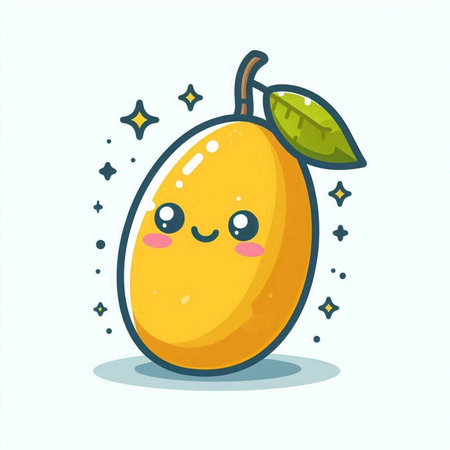 Cute kawaii mango character. Vector illustration in cartoon style.のイラスト素材