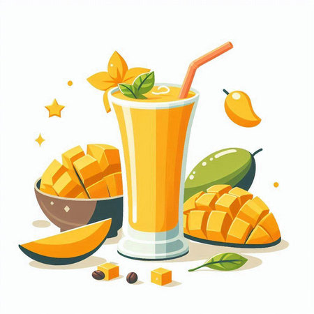 Mango smoothie in a glass with a straw. Vector illustrationのイラスト素材