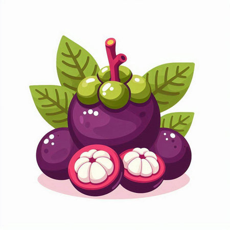 Purple mangosteen fruit on white background. Vector illustration.のイラスト素材