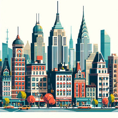 Illustration of New York City skyline with skyscrapers. Vector illustration.のイラスト素材