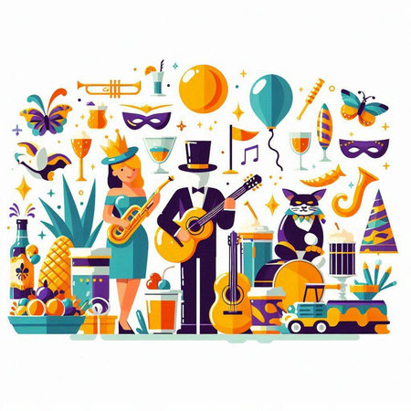 Carnival and celebration concept. Vector illustration in flat style.のイラスト素材