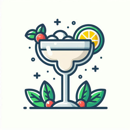 Cocktail with lime and mint. Vector illustration in line style.のイラスト素材