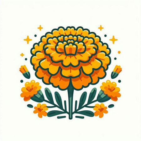 Marigold flower. Hand drawn vector illustration isolated on white background.のイラスト素材