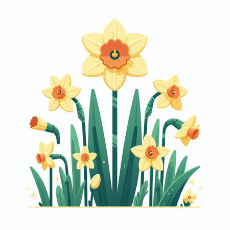 Narcissus flowers. Spring flowers. Floral vector illustration.のイラスト素材