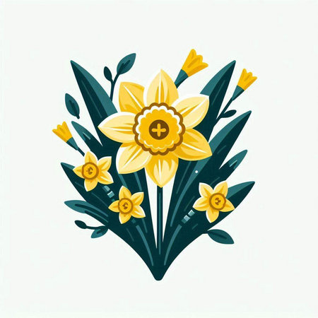 Bouquet of yellow daffodils. Vector illustration.のイラスト素材