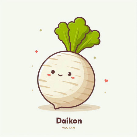 Cute radish character with happy face. Vector flat cartoon illustrationのイラスト素材