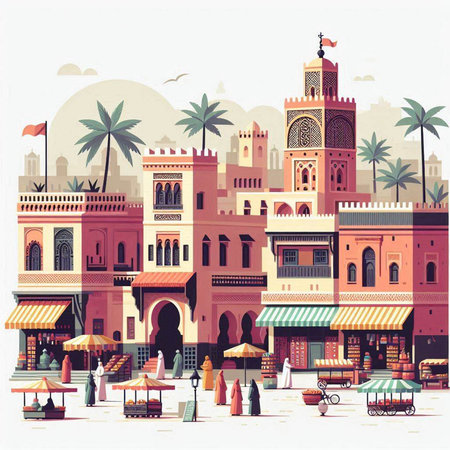 Colorful vector illustration of medina in Dubai, United Arab Emiratesのイラスト素材