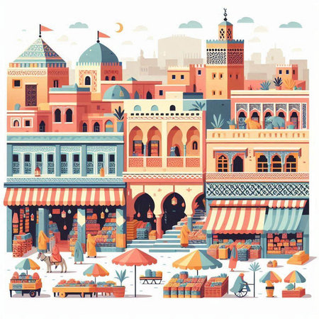 Vector illustration of medina in oriental style. Ramadan Kareem.のイラスト素材