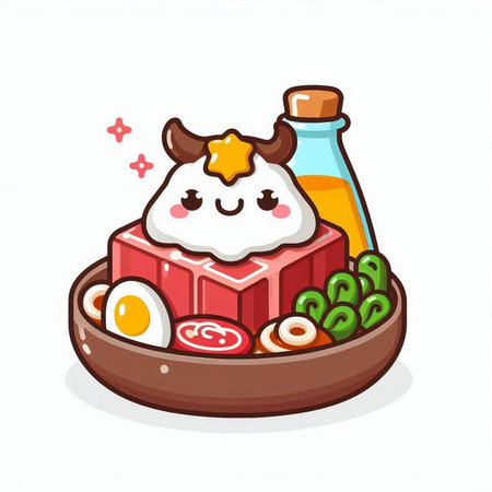 Illustration of Japanese food in a bowl on a white background.のイラスト素材