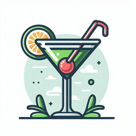 Cocktail vector icon in flat style. Alcoholic drink illustration.のイラスト素材