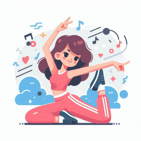 Beautiful girl dancing hip-hop. Vector illustration in flat styleのイラスト素材