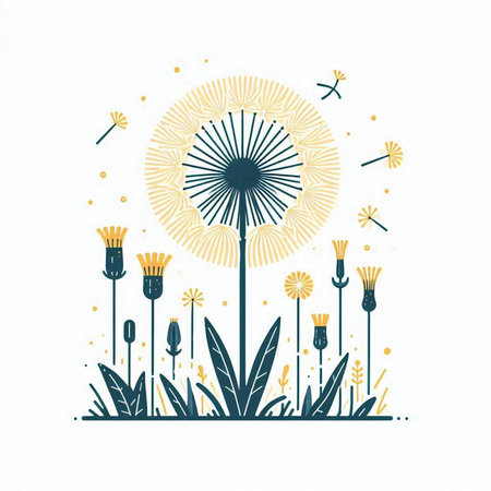 Dandelion flower vector illustration. Hand drawn doodle style.のイラスト素材