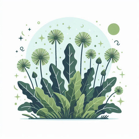 Vector illustration of dandelion flower in flat style. Hand drawn design element.のイラスト素材