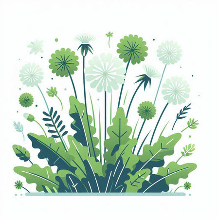 Floral vector background with dandelions and wildflowers.のイラスト素材