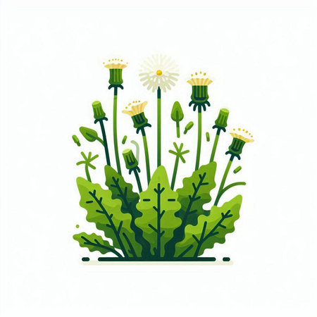 Dandelion flower isolated on white background. Flat style vector illustration.のイラスト素材