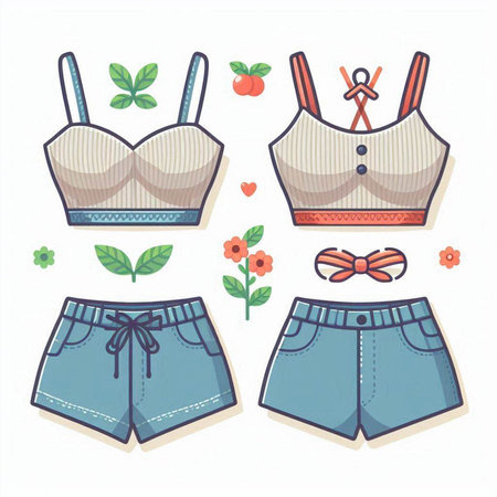 Women's underwear set. Flat style vector illustration on white background.のイラスト素材