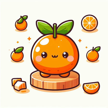 Cute kawaii tangerine fruit character. Cartoon vector illustration.のイラスト素材