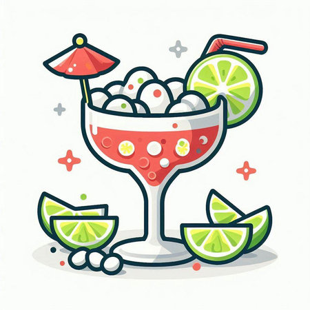 Cocktail with lime and ice. Vector illustration in cartoon style.のイラスト素材
