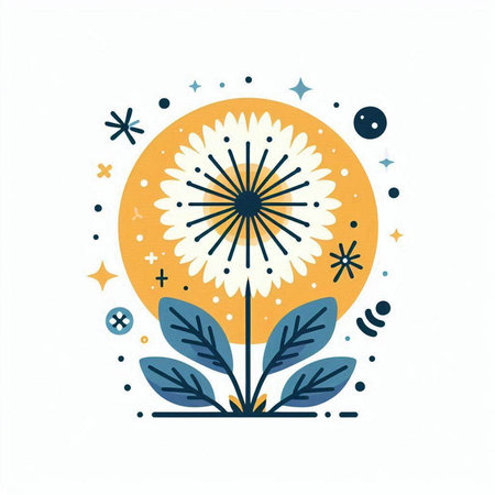 dandelion flower and stars. vector illustration in flat style.のイラスト素材
