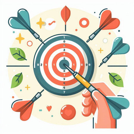 Darts target with arrows in the center. Flat vector illustration.のイラスト素材