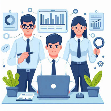 Business people working in office. Teamwork concept. Vector illustration.のイラスト素材