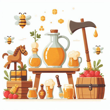 Honey production process. Vector illustration in cartoon style on white backgroundのイラスト素材