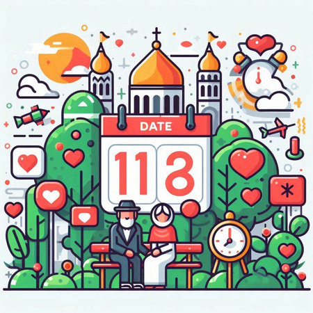 Vector line art illustration of dating and dating concept in flat design.のイラスト素材
