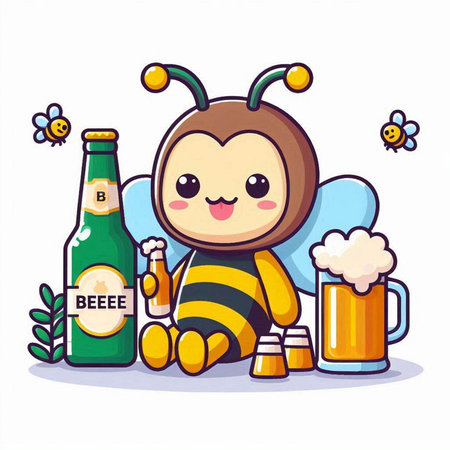 bee with beer and bee icon over white background colorful design vector illustrationのイラスト素材