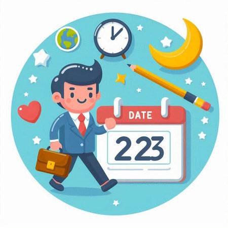 Businessman and calendar with date of day 22 April. Vector illustrationのイラスト素材