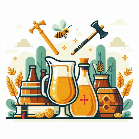 Vector illustration of apothecary and honey in flat style.のイラスト素材