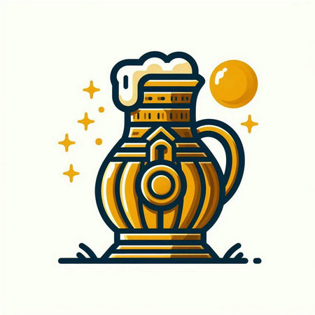 Vector illustration of a wooden mug with beer on a white background.のイラスト素材