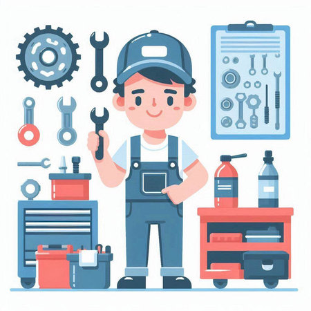 Repairman with tools. Repairman in uniform. Vector illustrationのイラスト素材