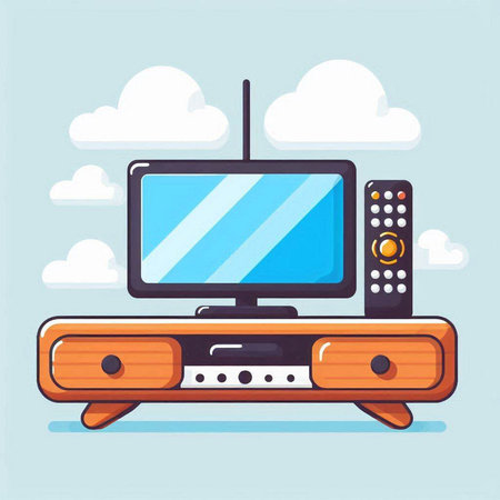 TV on TV stand. Vector illustration in flat cartoon design style.のイラスト素材