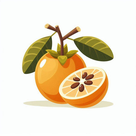 Illustration of persimmon fruit on white background. Vector illustration.のイラスト素材