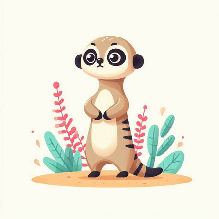 Cute cartoon meerkat standing on the sand. Vector illustrationのイラスト素材