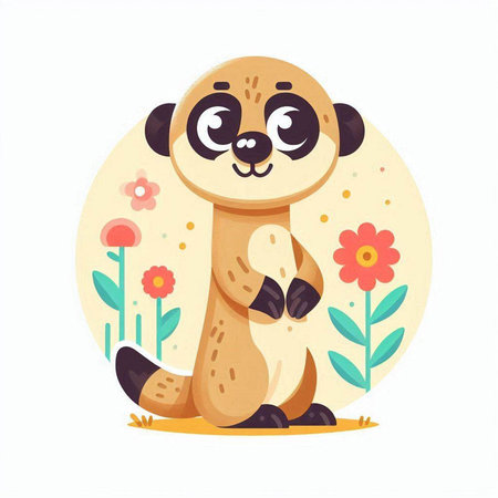 Cute cartoon meerkat. Vector illustration in a flat style.のイラスト素材