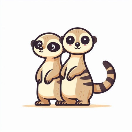 Cute meerkat family. Vector illustration isolated on white background.のイラスト素材