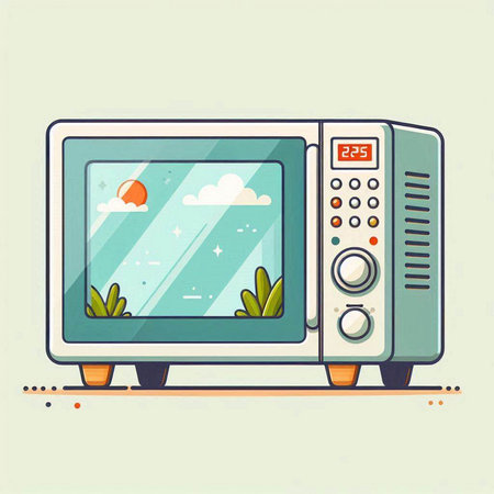 Microwave oven vector illustration, flat cartoon style. Home appliances.のイラスト素材