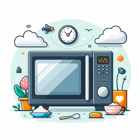 Microwave oven. Kitchen appliances. Vector illustration in cartoon style.のイラスト素材